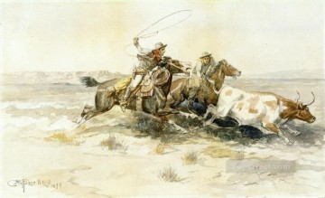 牛のキャンプでのブロンク 1898年 チャールズ・マリオン・ラッセル Oil Paintings